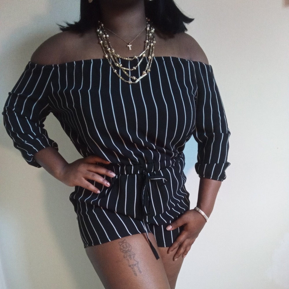 Black and white stripped romper